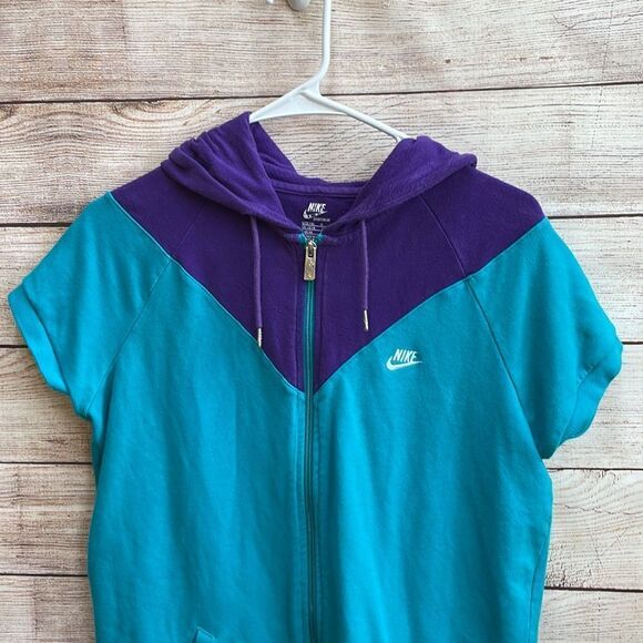 VINTAGE NIKE COTTON HOODIE IN TEAL AND PURPLE‎ - Picture 3 of 6
